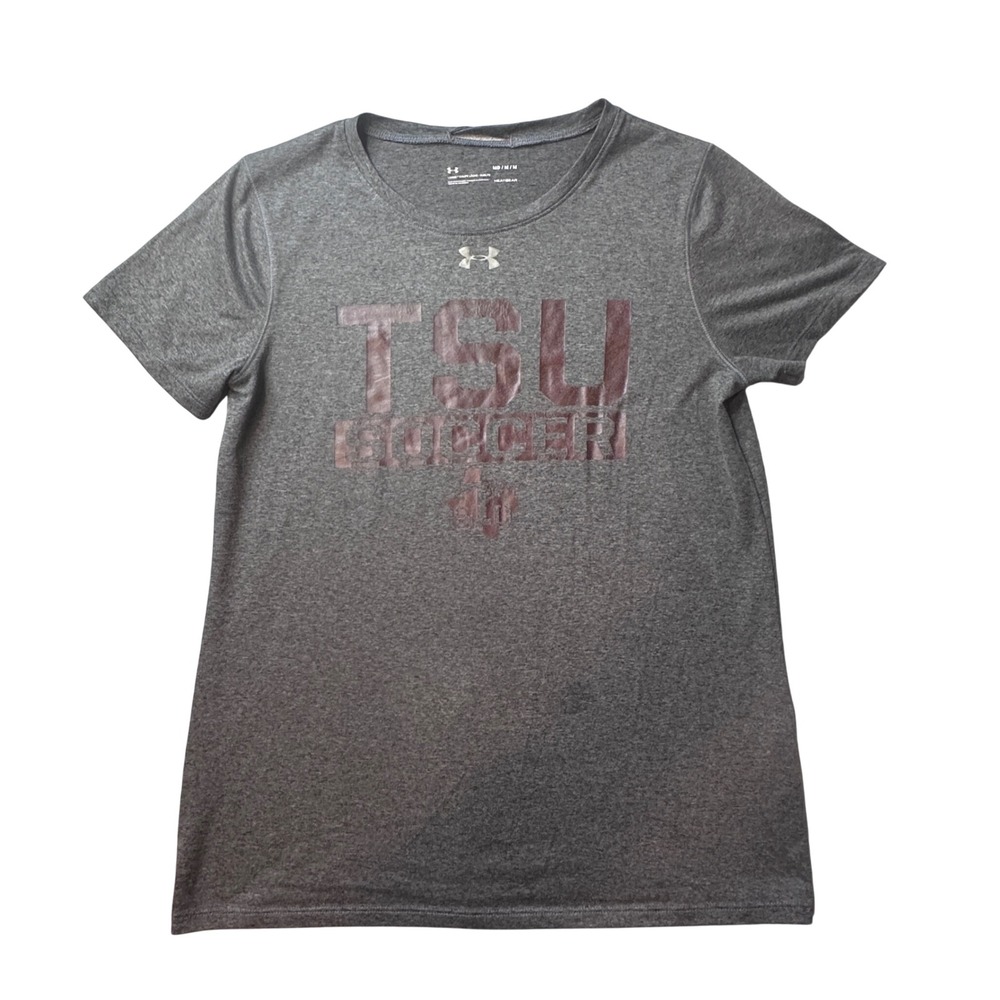 Under Armour T-Shirt Womens Medium Gray TSU Soccer HeatGear Loose Fit S/S